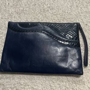 RUTH E SALTZ Vintage Navy Blue Clutch Wristlet Leather Snakeskin Design 11 Inch